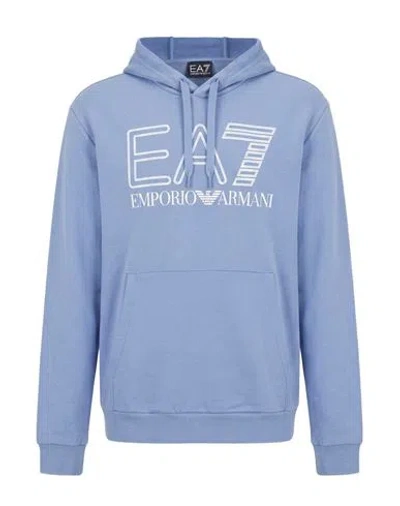 Ea7 Man Sweatshirt Sky Blue Size S Cotton, Elastane