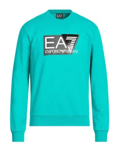 Ea7 Man Sweatshirt Turquoise Size Xl Cotton, Elastane In Blue