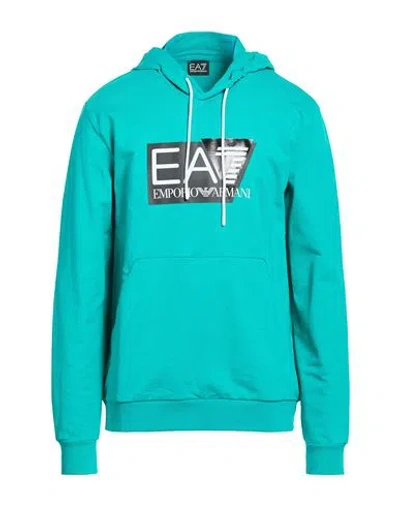 Ea7 Man Sweatshirt Turquoise Size Xxl Cotton In Blue