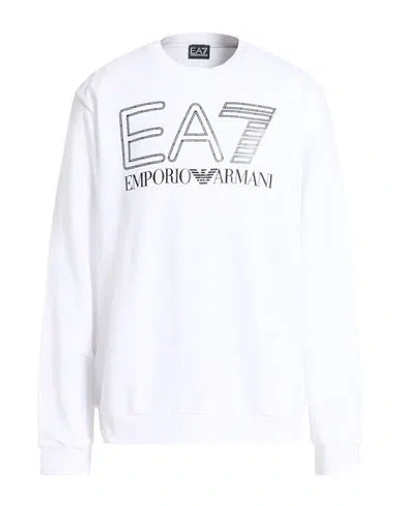 Ea7 Man Sweatshirt White Size 3xl Cotton, Elastane