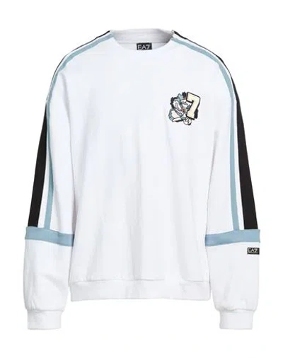 Ea7 Man Sweatshirt White Size 3xl Cotton, Elastane