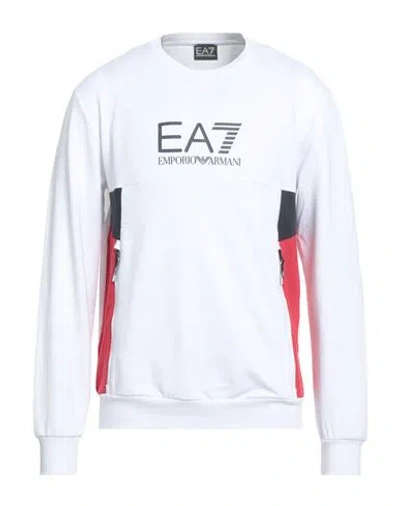 Ea7 Man Sweatshirt White Size 3xl Cotton, Polyester, Elastane