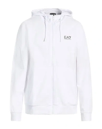 Ea7 Man Sweatshirt White Size Xl Cotton, Elastane