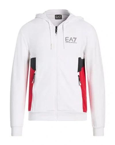 Ea7 Man Sweatshirt White Size Xxl Cotton, Polyester, Elastane