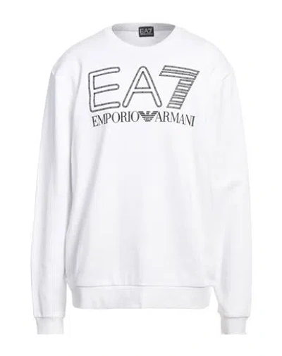 Ea7 Man Sweatshirt White Size Xxxl Cotton, Elastane