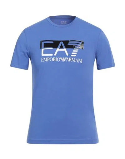 Ea7 Man T-shirt Azure Size 3xl Cotton, Elastane In Blue