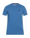 Ea7 Man T-shirt Azure Size L Cotton In Blue