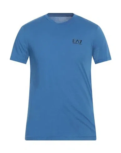 Ea7 Man T-shirt Azure Size L Cotton In Blue