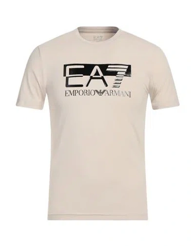 Ea7 Man T-shirt Beige Size Xl Cotton, Elastane