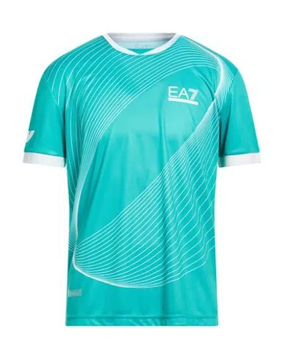 Ea7 Man T-shirt Green Size 3xl Polyester In Blue