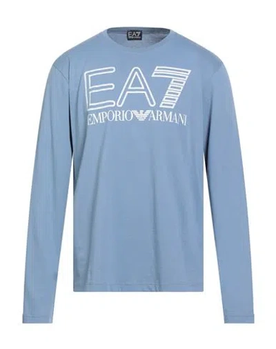 Ea7 Man T-shirt Light Blue Size S Cotton