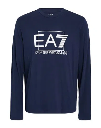 Ea7 Man T-shirt Midnight Blue Size L Cotton, Elastane