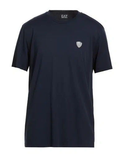 Ea7 Man T-shirt Midnight Blue Size Xxl Viscose, Polyamide, Elastane