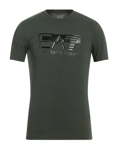Ea7 Man T-shirt Military Green Size Xs Cotton, Elastane