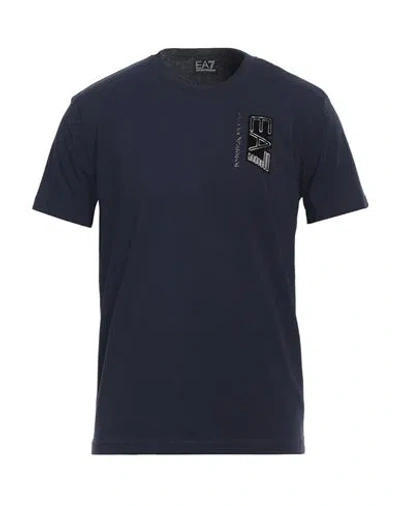 Ea7 Man T-shirt Navy Size M Cotton, Elastane In Navy Blue