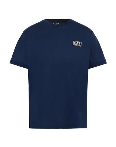 Ea7 Man T-shirt Navy Size 3xl Cotton, Elastane, Polyamide, Polyester In Blue