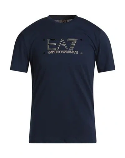Ea7 Man T-shirt Navy Size Xxl Cotton In Blue