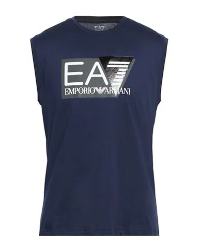 Ea7 Man T-shirt Navy Size Xxl Cotton In Blue