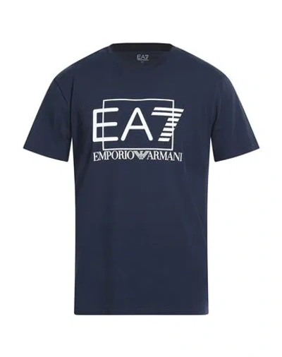 Ea7 Man T-shirt Navy Size Xxl Cotton, Elastane In Blue