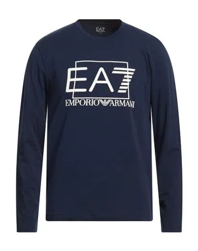 Ea7 Man T-shirt Navy Size Xxl Cotton, Elastane In Blue