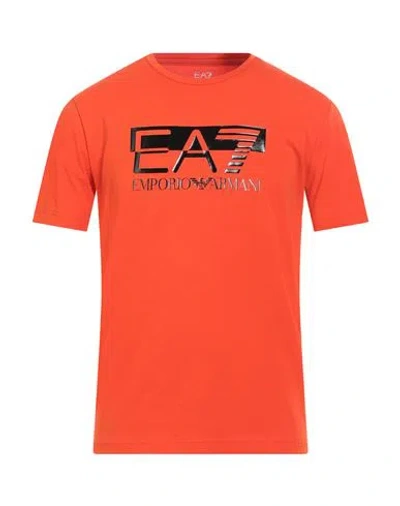 Ea7 Man T-shirt Orange Size 3xl Cotton, Elastane