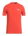 Ea7 Man T-shirt Orange Size S Cotton, Elastane