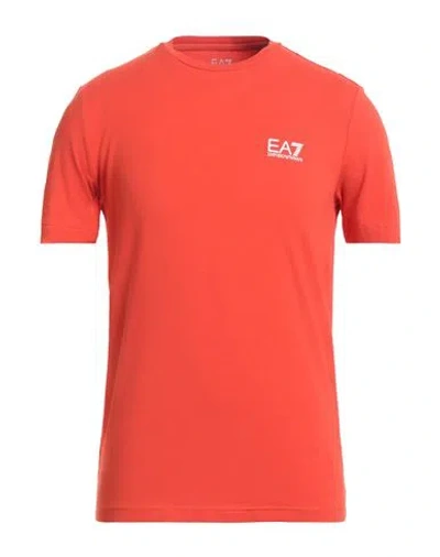 Ea7 Man T-shirt Orange Size Xs Cotton, Elastane