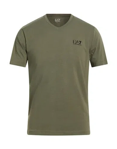 Ea7 Man T-shirt Sage Green Size Xxl Cotton, Elastane