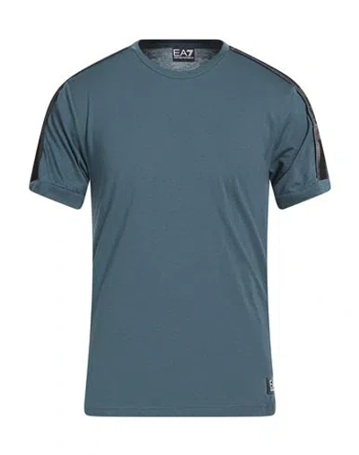 Ea7 Man T-shirt Slate Blue Size S Polyester, Polyamide, Elastane