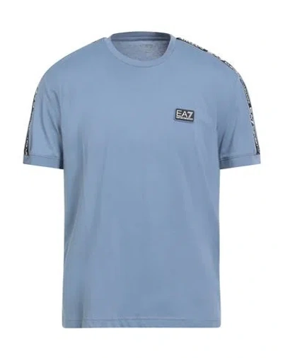 Ea7 Man T-shirt Slate Blue Size Xxl Cotton, Polyamide, Polyester, Elastane