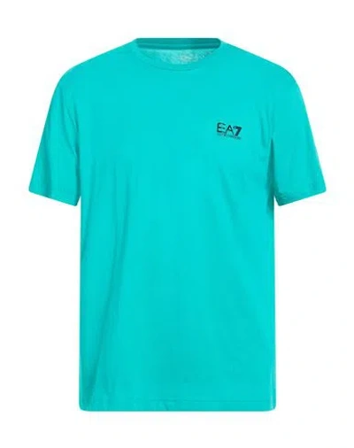 Ea7 Man T-shirt Turquoise Size 3xl Cotton In Blue