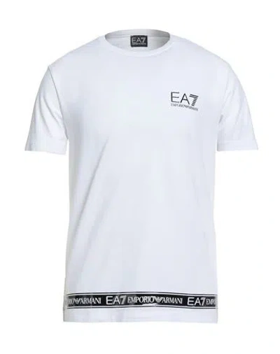 Ea7 Man T-shirt White Size 3xl Cotton, Elastane In Blue