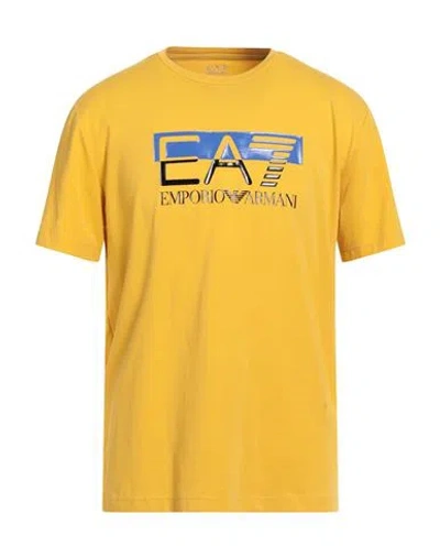 Ea7 Man T-shirt Yellow Size Xl Cotton, Elastane