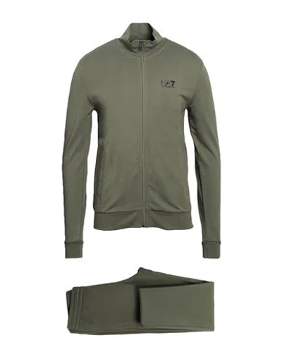 Ea7 Man Tracksuit Military Green Size 3xl Cotton, Elastane