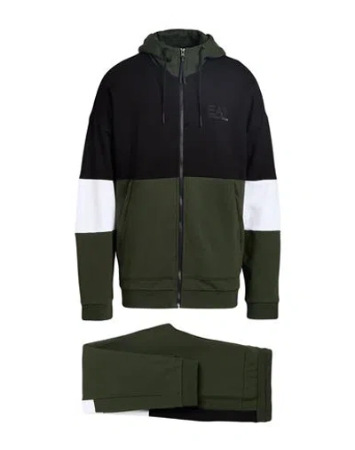 Ea7 Man Tracksuit Military Green Size Xs Cotton, Polyester, Elastane In Green