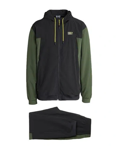 Ea7 Man Tracksuit Military Green Size Xxl Polyester, Elastane In Black