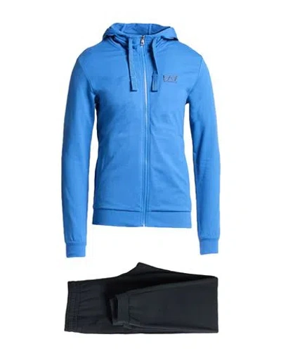Ea7 Man Tracksuit Pastel Blue Size Xxl Cotton, Elastane