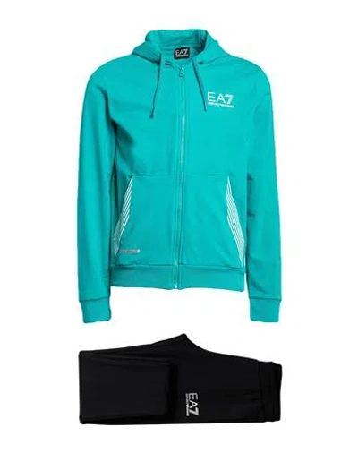 Ea7 Man Tracksuit Turquoise Size S Cotton, Polyester, Elastane In Blue