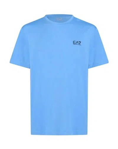 Ea7 Man T-shirt Azure Size Xxl Cotton, Elastane In Blue