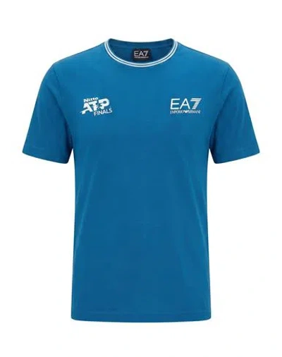 Ea7 Man T-shirt Azure Size Xxl Polyester, Cotton, Elastane In Blue