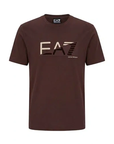 Ea7 Man T-shirt Chocolate Brown Size 3xl Cotton
