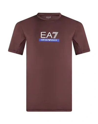 Ea7 Man T-shirt Chocolate Brown Size 3xl Polyester, Elastane