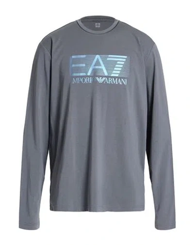 Ea7 Man T-shirt Grey Size 3xl Cotton, Elastane In Blue