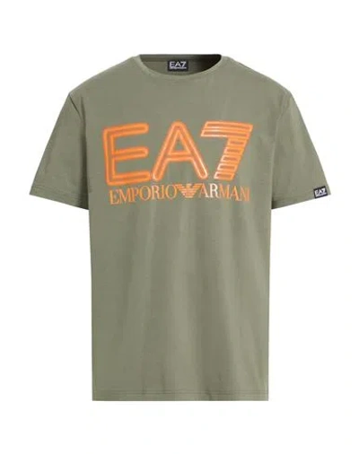 Ea7 Man T-shirt Military Green Size Xl Cotton, Elastane