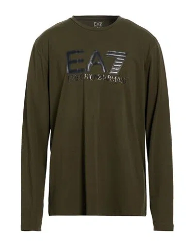 Ea7 Man T-shirt Military Green Size Xxl Cotton, Elastane