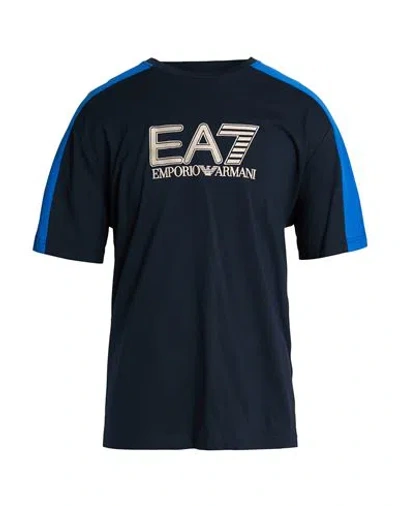 Ea7 Man T-shirt Navy Size M Cotton In Blue