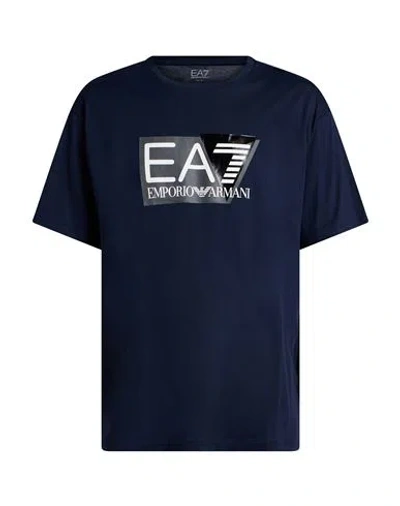 Ea7 Man T-shirt Navy Size Xl Cotton In Blue