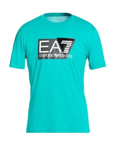 Ea7 Man T-shirt Turquoise Size 3xl Cotton In Blue