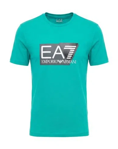 Ea7 Man T-shirt Turquoise Size Xl Cotton, Elastane In Blue