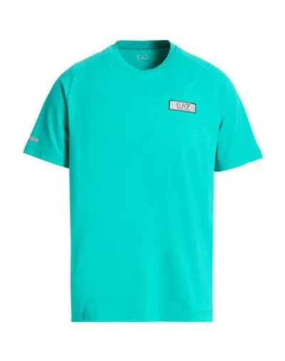 Ea7 Man T-shirt Turquoise Size Xs Polyester, Cotton, Elastane In Blue
